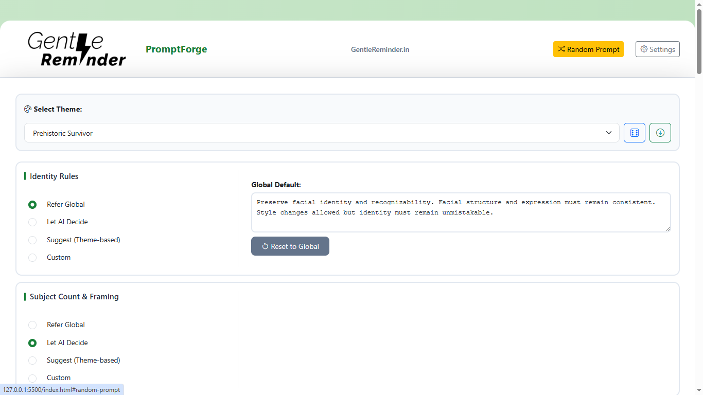PromptForge Interface Screenshot